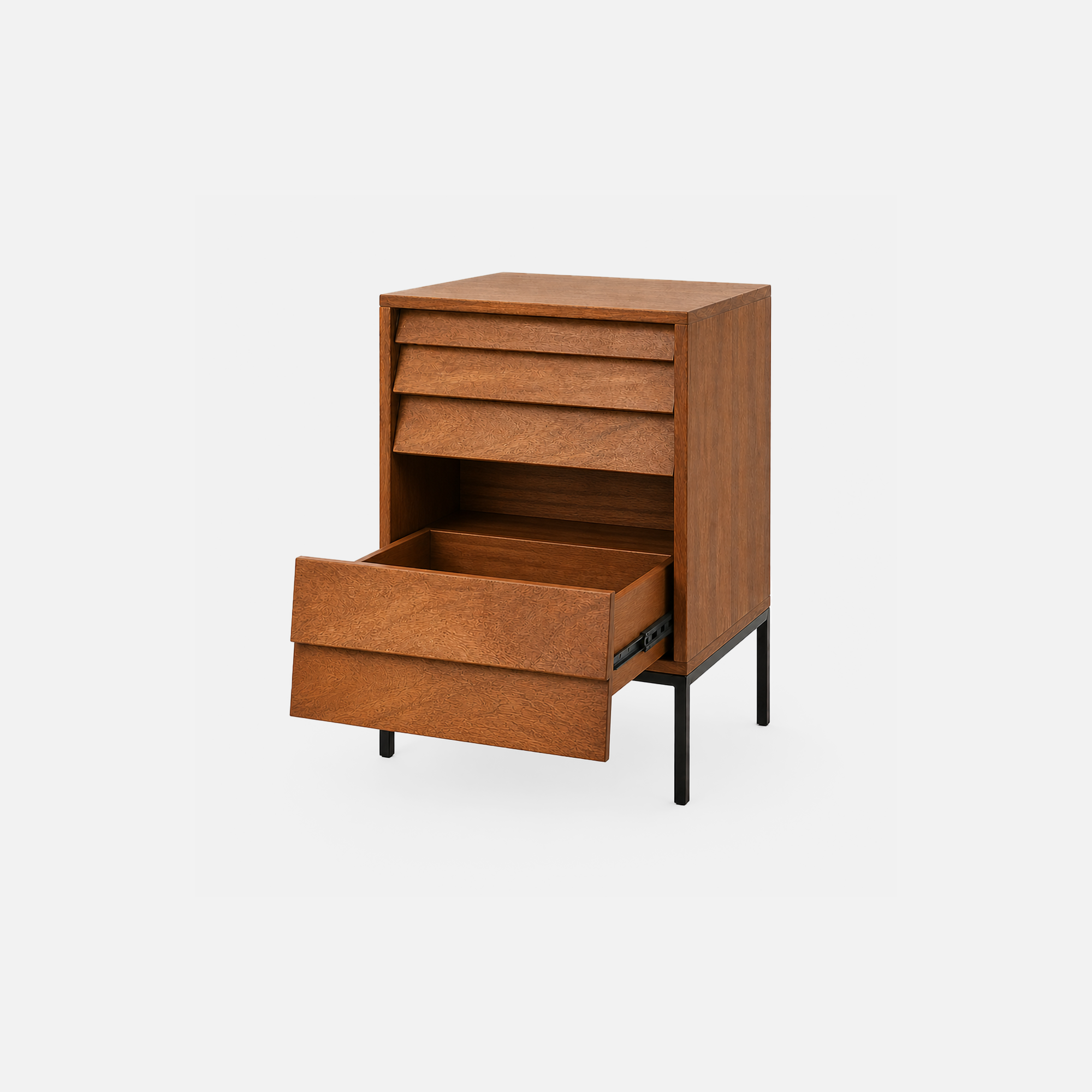 Pedro Louvered Edge Wood Nightstand with Metal Legs