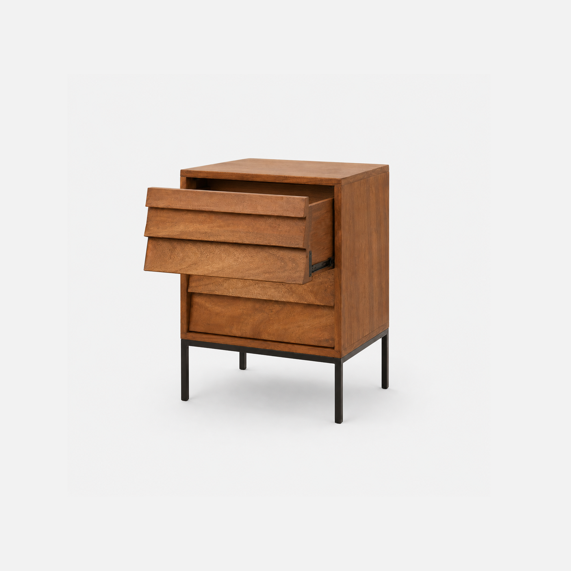 Pedro Louvered Edge Wood Nightstand with Metal Legs