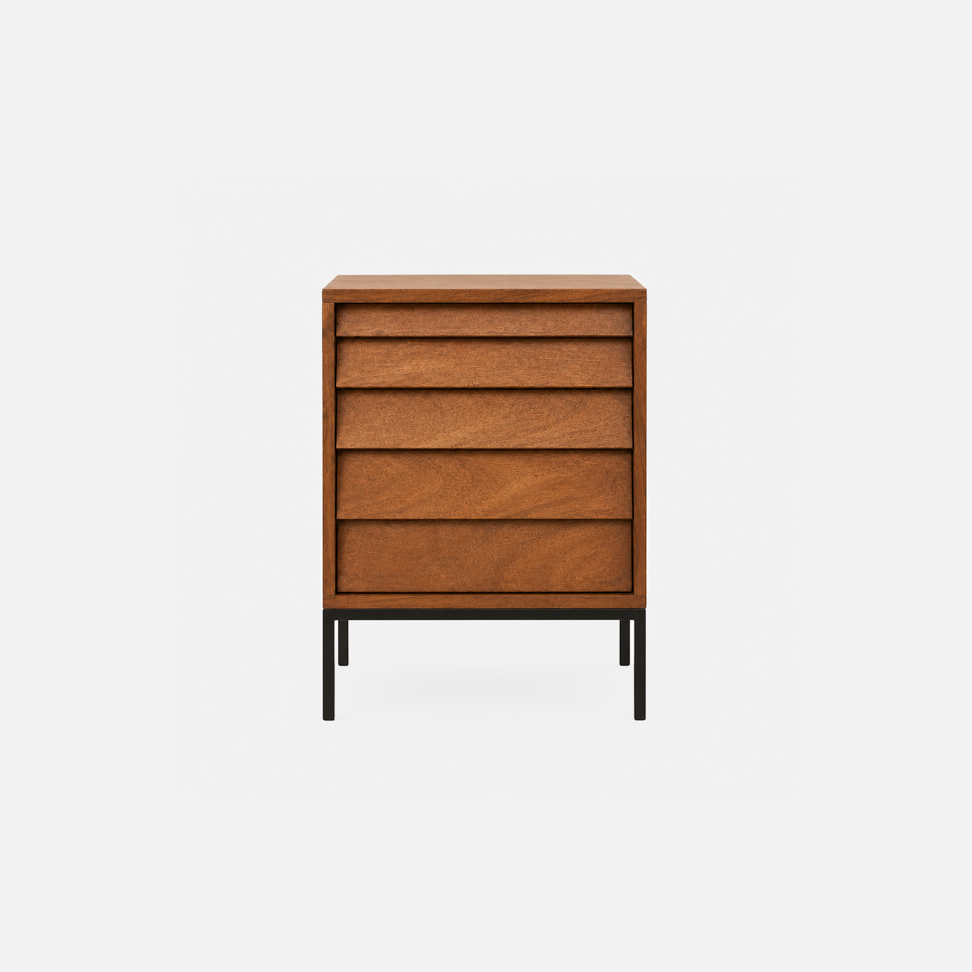 Pedro Louvered Edge Wood Nightstand with Metal Legs