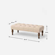 Peyton Settee Linen Tufted Upholstered Bench with Carved Wood Legs