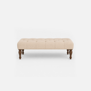 Peyton Settee Linen Tufted Upholstered Bench with Carved Wood Legs