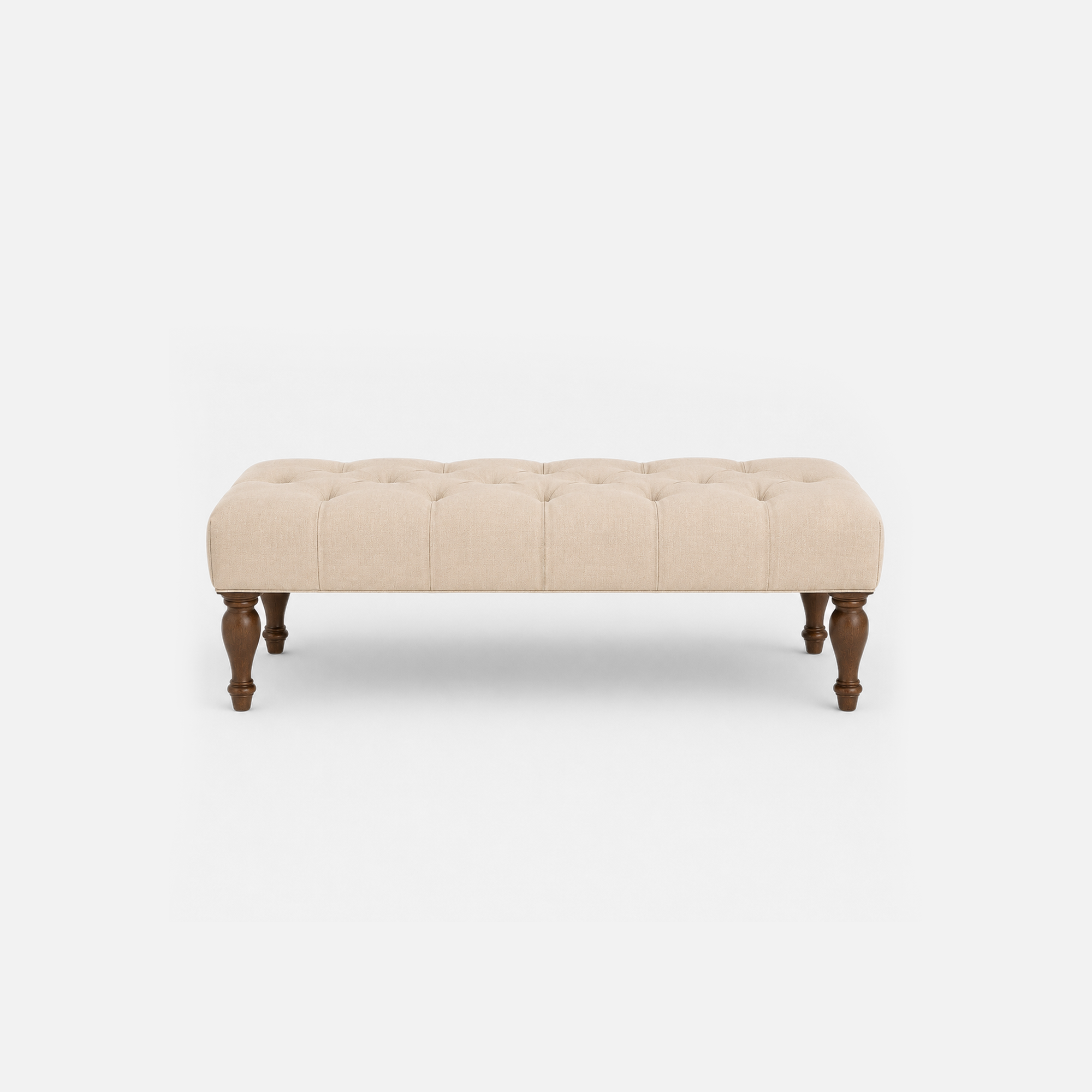 Peyton Settee Linen Tufted Upholstered Bench with Carved Wood Legs