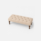 Peyton Settee Linen Tufted Upholstered Bench with Carved Wood Legs