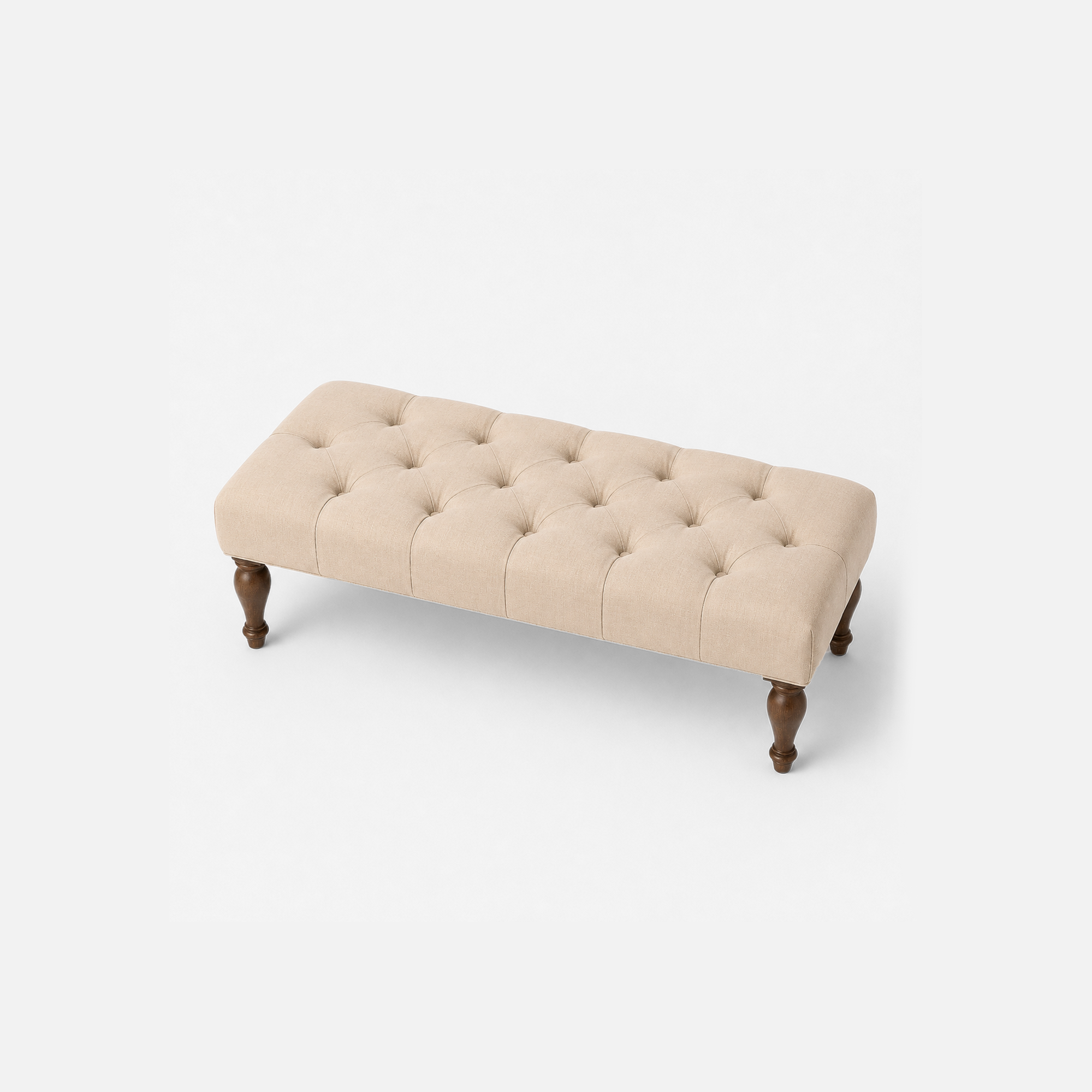 Peyton Settee Linen Tufted Upholstered Bench with Carved Wood Legs