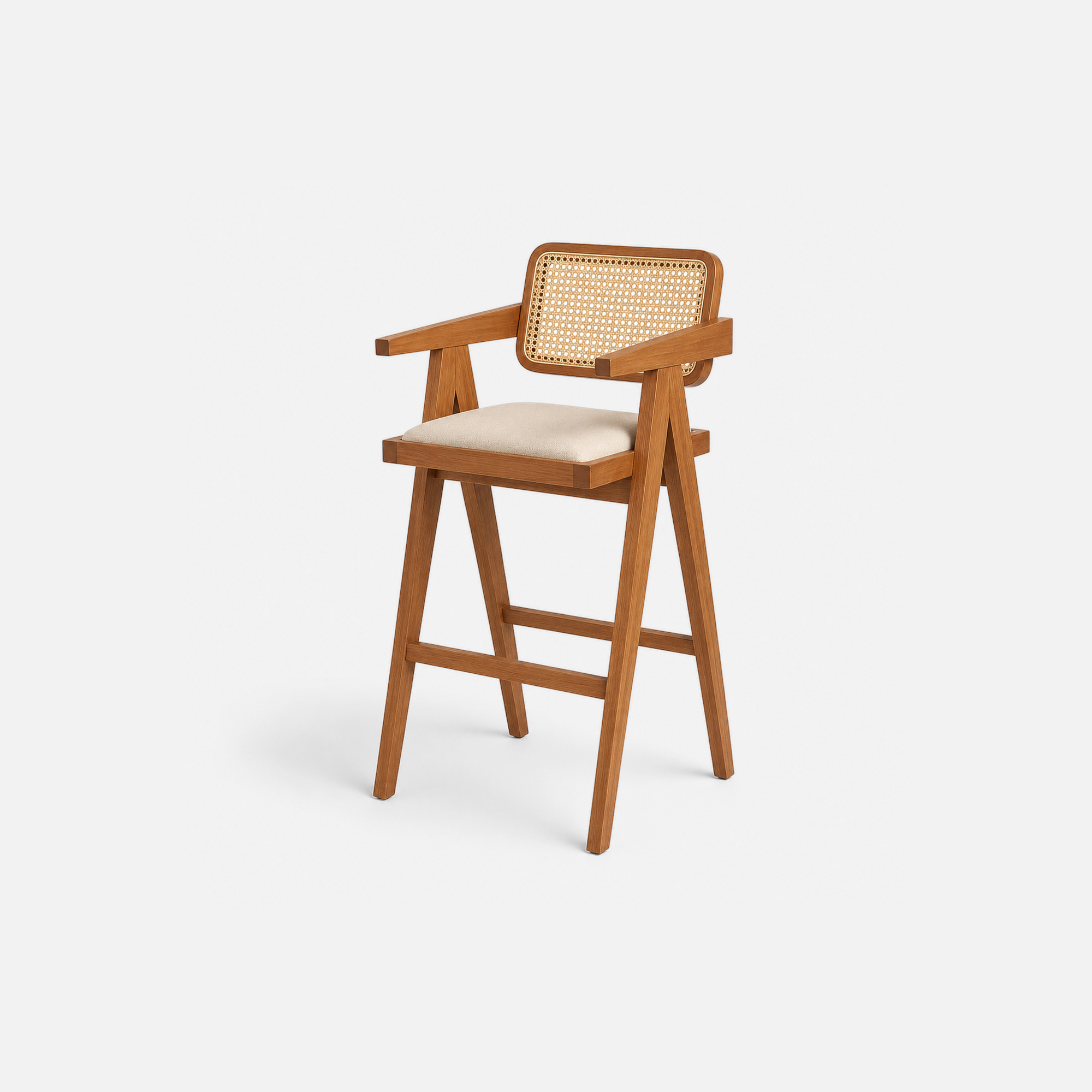 Pierre Rattan Bar Chair with Soft Cream Cushion