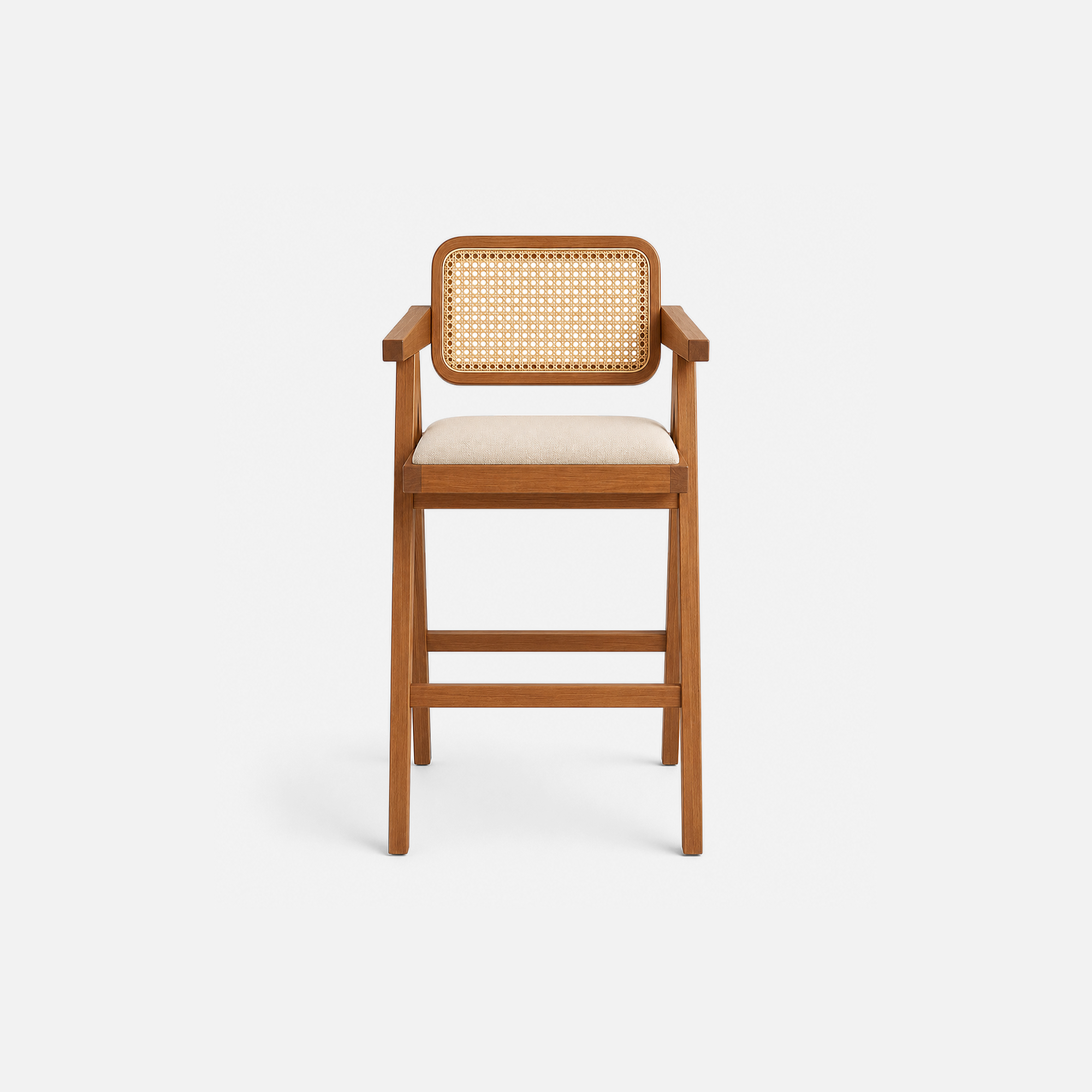 Pierre Rattan Bar Chair with Soft Cream Cushion