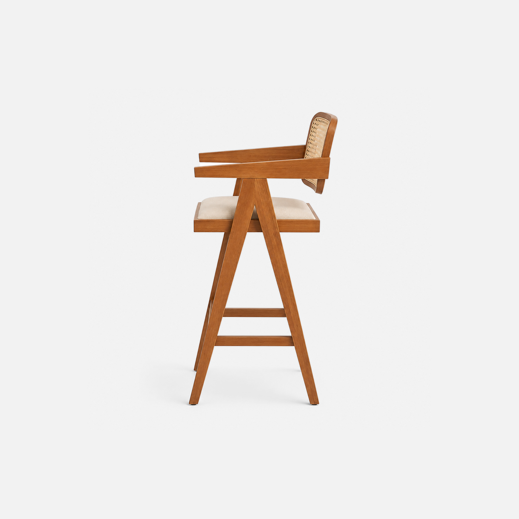 Pierre Rattan Bar Chair with Soft Cream Cushion