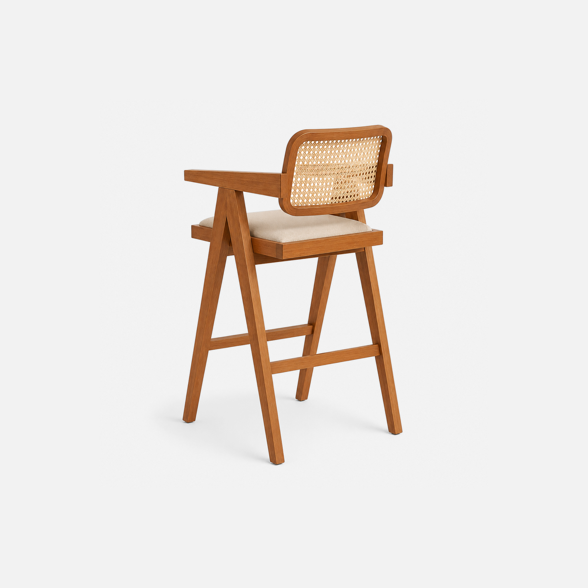 Pierre Rattan Bar Chair with Soft Cream Cushion