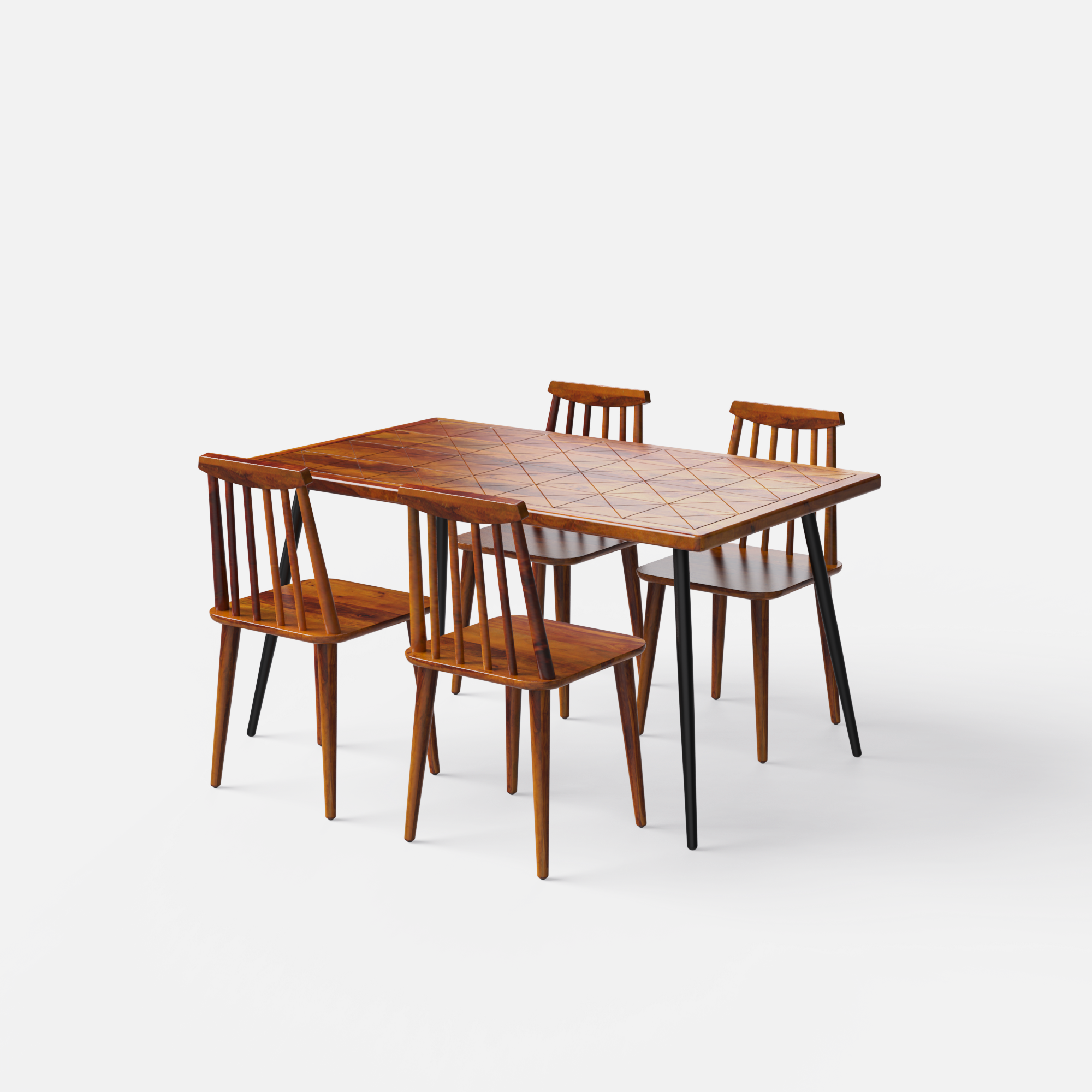 Polly Dining Table Set - | Provincial Teak Finish | Medium Honey on Sheesham | Sheesham Natural Finish - 4 Seater - Table (150 cm x 90 cm x 76 cm) + 4 Polly Chairs - Sheesham