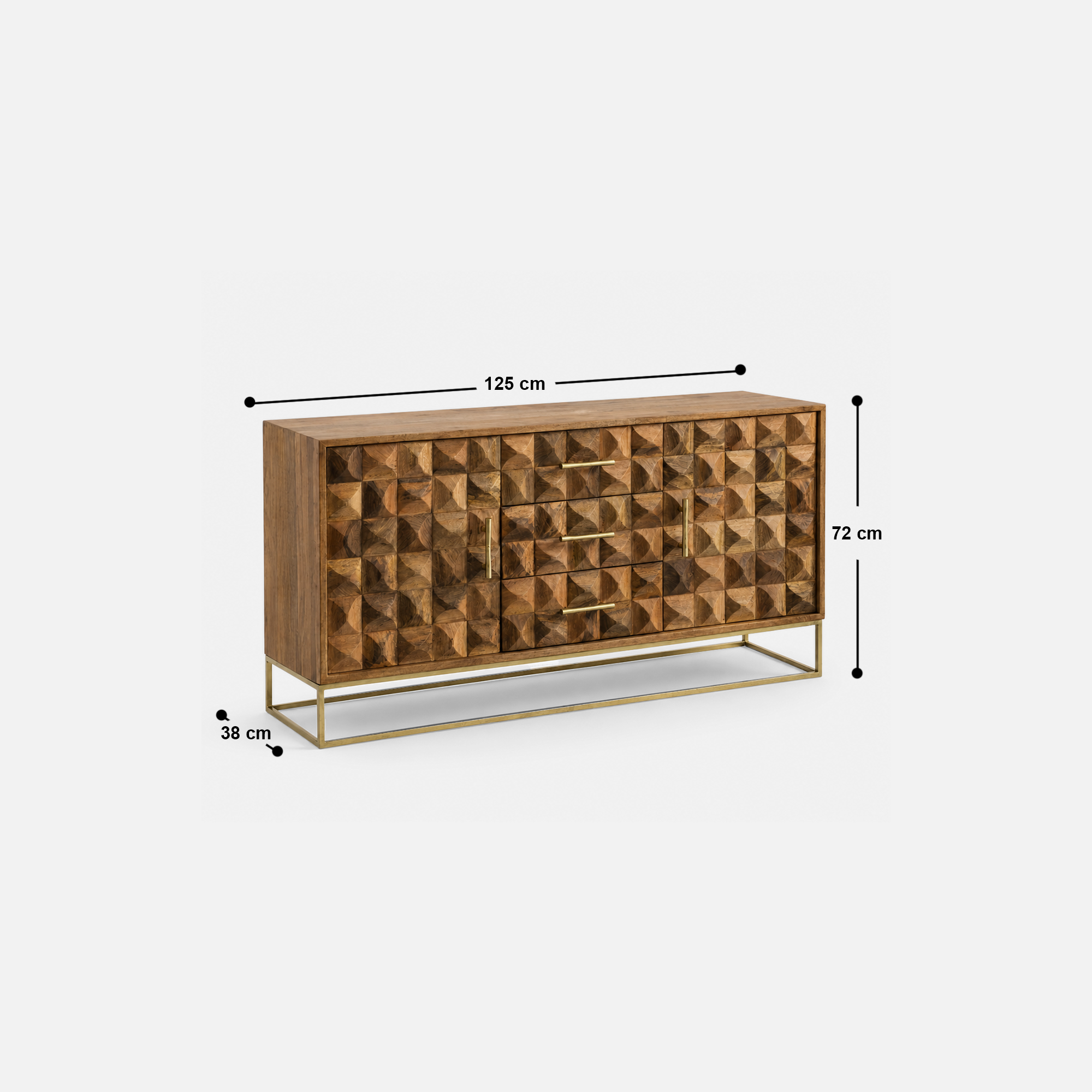 Raven Geometric Mangowood Luxe Sideboard with Brass Accents