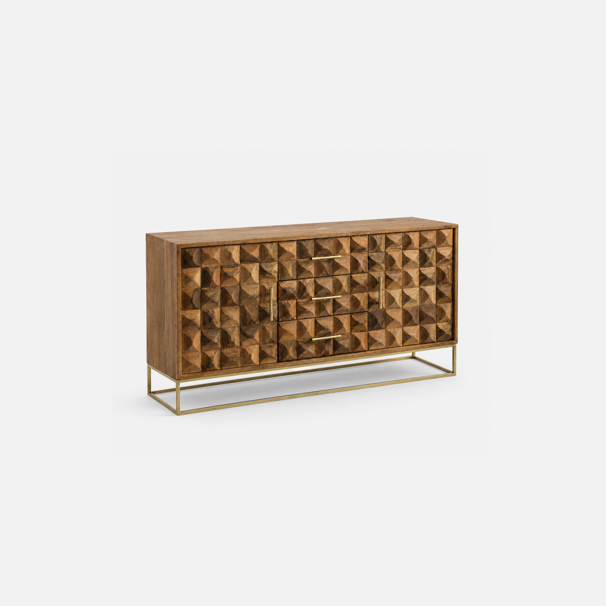 Raven Geometric Mangowood Luxe Sideboard with Brass Accents