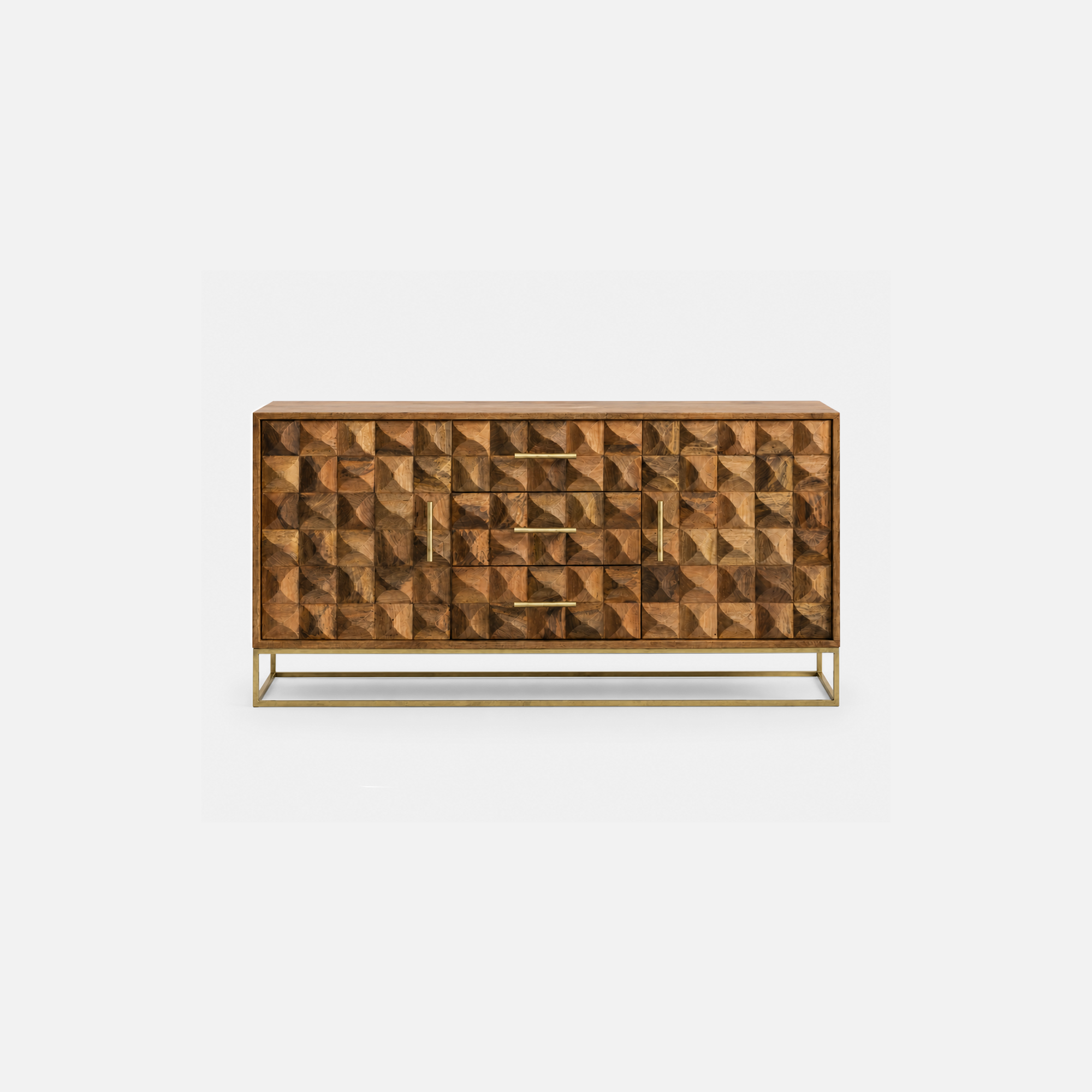 Raven Geometric Mangowood Luxe Sideboard with Brass Accents