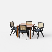 Roma-Flora Dining Table Set - 4 Seater - Table (100 cm x 100 cm x 76 cm) + 4 Flora Chairs - Sheesham