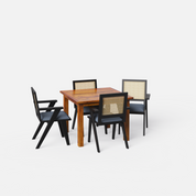 Roma-Flora Dining Table Set - 4 Seater - Table (100 cm x 100 cm x 76 cm) + 4 Flora Chairs - Sheesham
