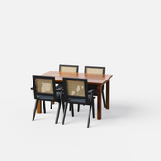 Roma-Flora Dining Table Set - 4 Seater - Table (150 cm x 90 cm x 76 cm) + 4 Flora Chairs - Sheesham