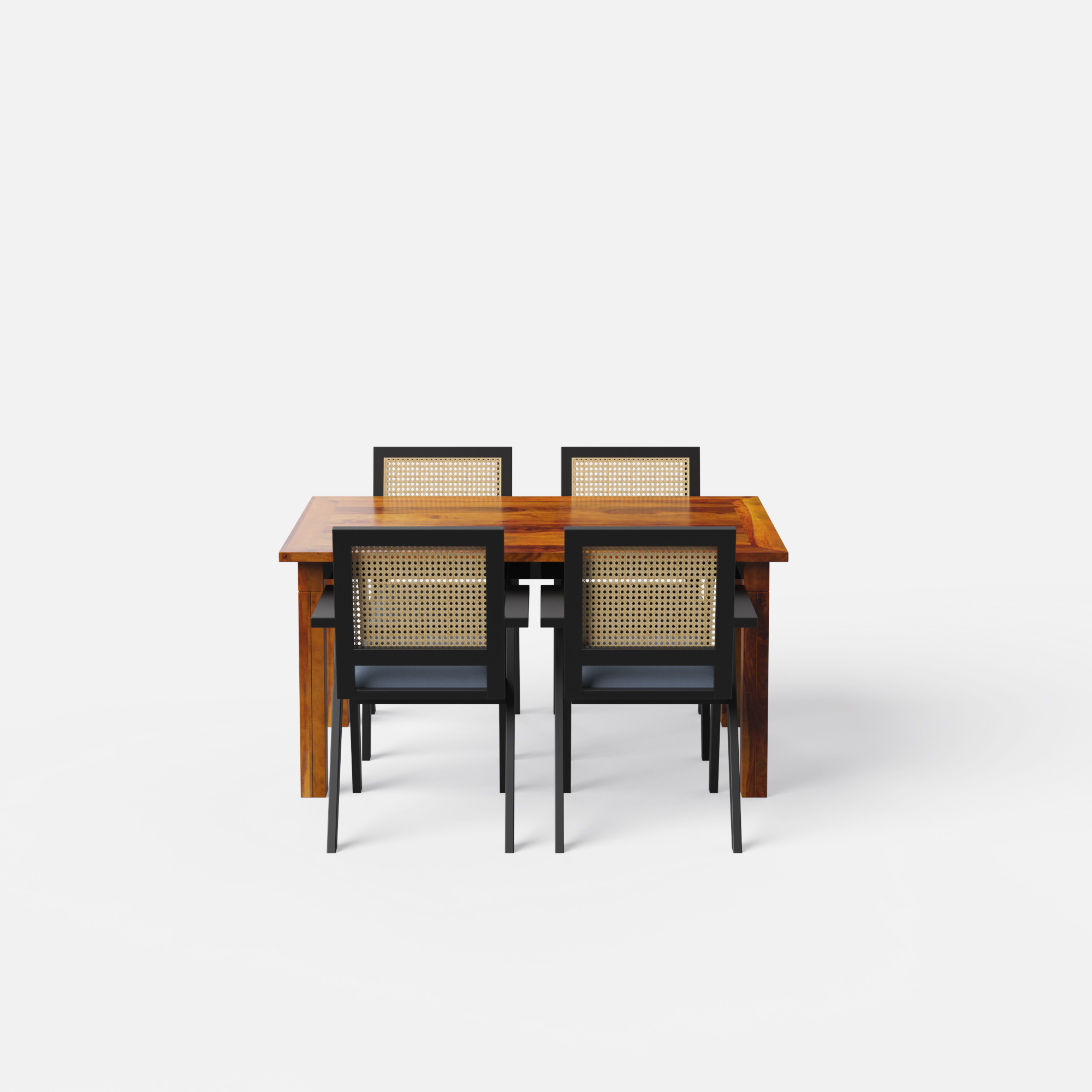 Roma-Flora Dining Table Set - 4 Seater - Table (150 cm x 90 cm x 76 cm) + 4 Flora Chairs - Sheesham