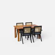 Roma-Flora Dining Table Set - 4 Seater - Table (150 cm x 90 cm x 76 cm) + 4 Flora Chairs - Sheesham