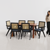 Roma-Flora Dining Table Set - 6 Seater - Table (150 cm x 90 cm x 76 cm) + 6 Flora Chairs - Sheesham