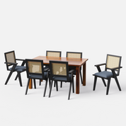 Roma-Flora Dining Table Set - 6 Seater - Table (150 cm x 90 cm x 76 cm) + 6 Flora Chairs - Sheesham