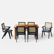 Roma-Flora Dining Table Set - 6 Seater - Table (150 cm x 90 cm x 76 cm) + 6 Flora Chairs - Sheesham