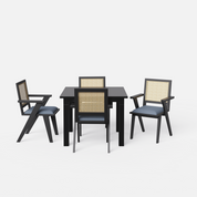 Roma-Flora Matte Black Dining Table Set - 4 Seater - Table (100 cm x 100 cm x 76 cm) + 4 Flora Chairs - Sheesham