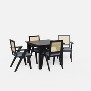 Roma-Flora Matte Black Dining Table Set - 4 Seater - Table (100 cm x 100 cm x 76 cm) + 4 Flora Chairs - Sheesham
