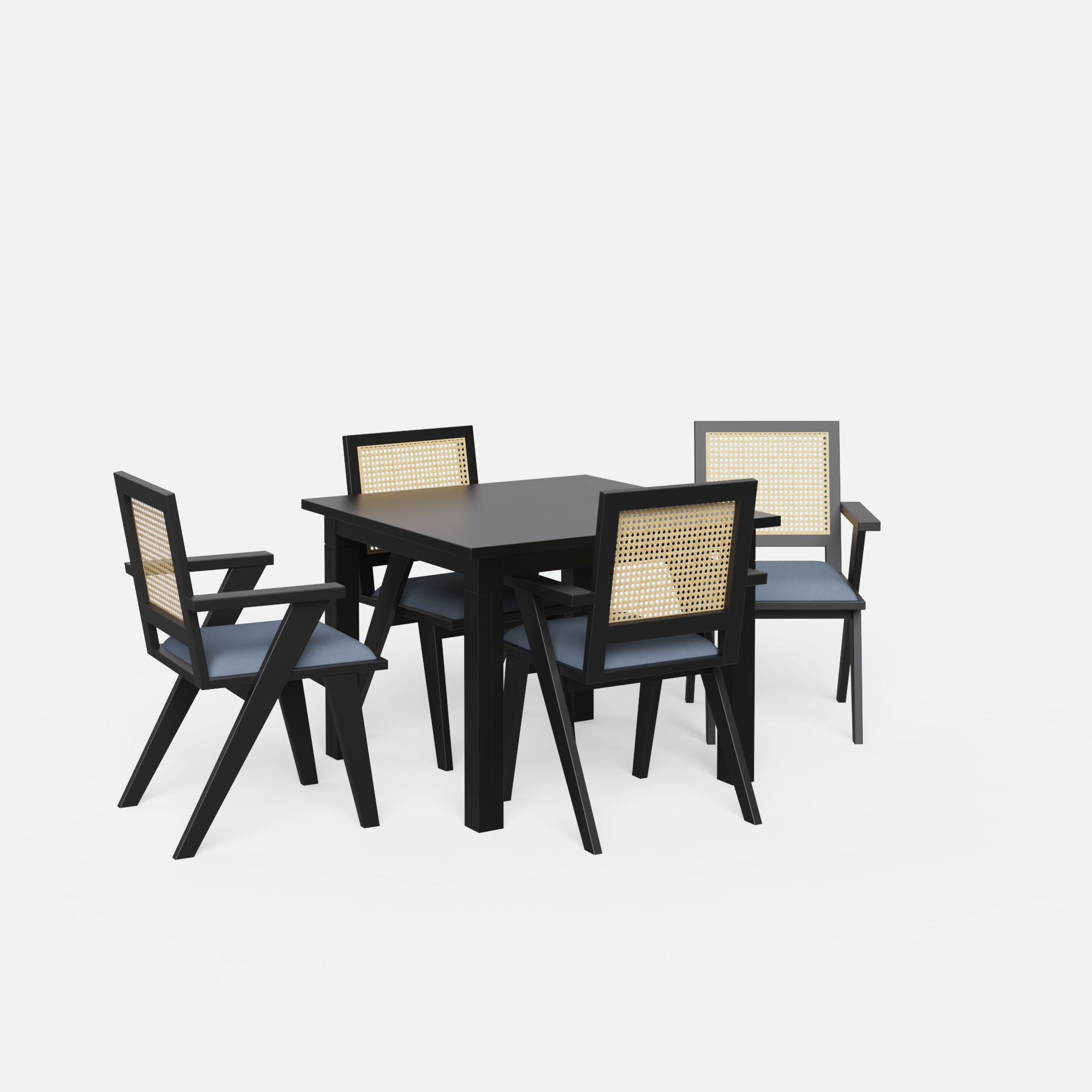 Roma-Flora Matte Black Dining Table Set - 4 Seater - Table (100 cm x 100 cm x 76 cm) + 4 Flora Chairs - Sheesham