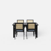 Roma-Flora Matte Black Dining Table Set - 4 Seater - Table (150 cm x 90 cm x 76 cm) + 4 Flora Chairs - Sheesham