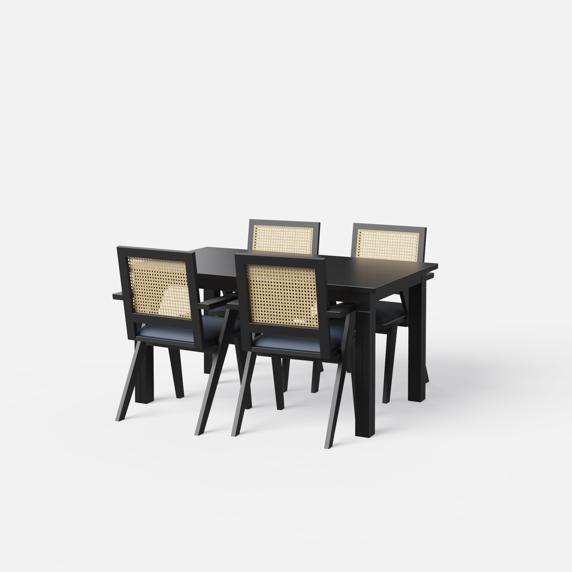 Roma-Flora Matte Black Dining Table Set - 4 Seater - Table (150 cm x 90 cm x 76 cm) + 4 Flora Chairs - Sheesham