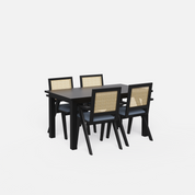 Roma-Flora Matte Black Dining Table Set - 4 Seater - Table (150 cm x 90 cm x 76 cm) + 4 Flora Chairs - Sheesham