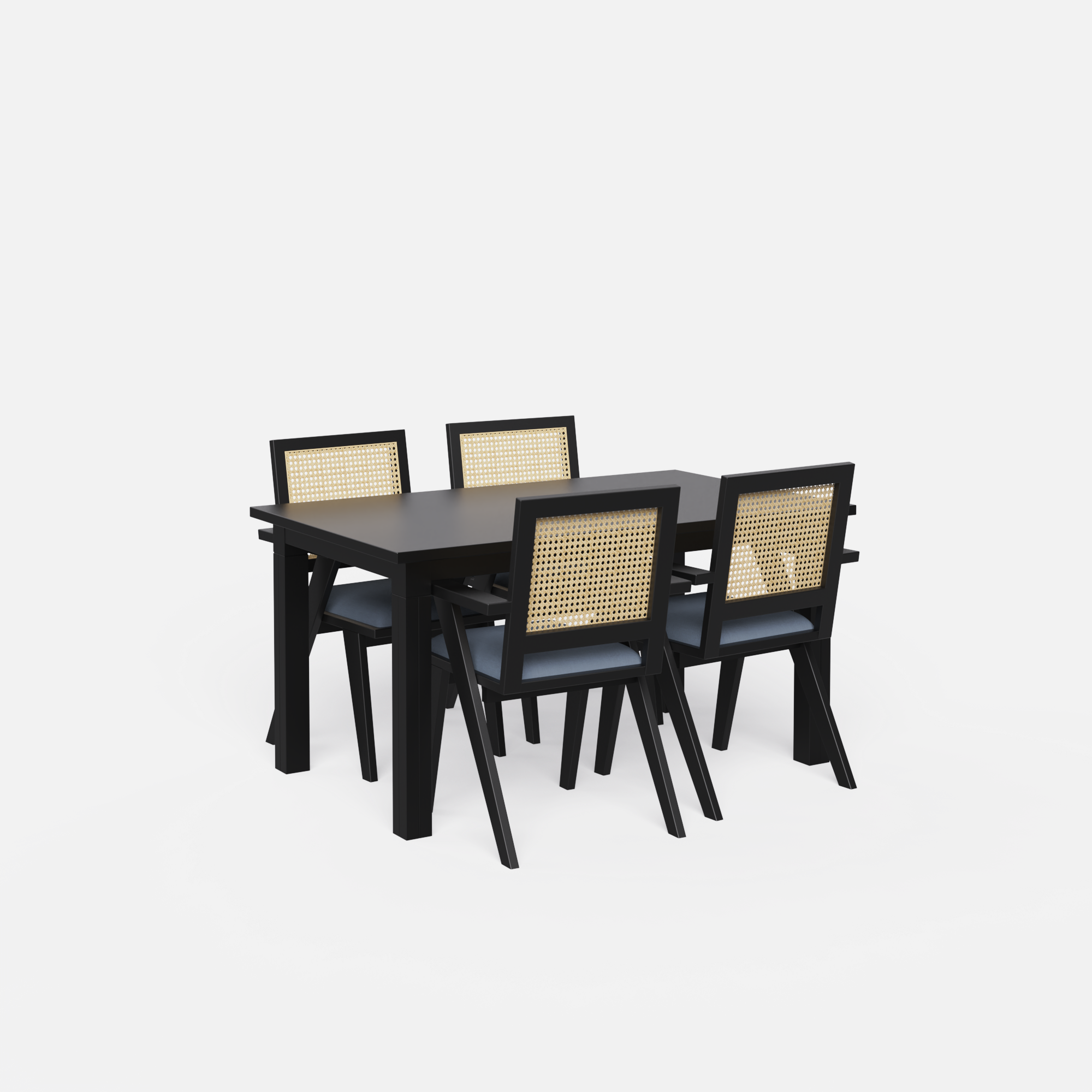 Roma-Flora Matte Black Dining Table Set - 4 Seater - Table (150 cm x 90 cm x 76 cm) + 4 Flora Chairs - Sheesham