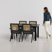 Roma-Flora Matte Black Dining Table Set - 4 Seater - Table (150 cm x 90 cm x 76 cm) + 4 Flora Chairs - Sheesham