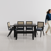 Roma-Flora Matte Black Dining Table Set - With Bench 130 cm