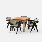 Roma-Pierre Luxury Dining Set - 4 Seater - Table (100 cm x 100 cm x 76 cm) + 4 Pierre Chairs - Sheesham