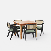 Roma-Pierre Luxury Dining Set - 4 Seater - Table (100 cm x 100 cm x 76 cm) + 4 Pierre Chairs - Sheesham