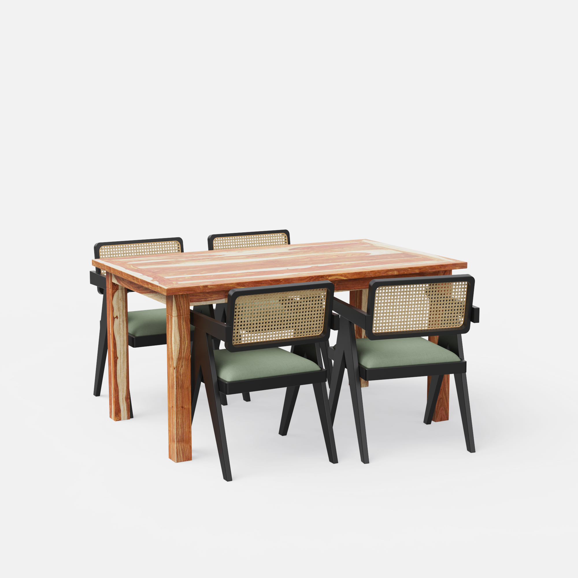 Roma-Pierre Luxury Dining Set - 4 Seater - Table (150 cm x 90 cm x 76 cm) + 4 Pierre Chairs - Sheesham