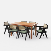 Roma-Pierre Luxury Dining Set - 6 Seater - Table (150 cm x 90 cm x 76 cm) + 6 Pierre Chairs - Sheesham