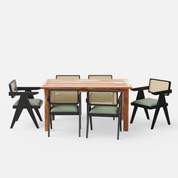 Roma-Pierre Luxury Dining Set - 6 Seater - Table (150 cm x 90 cm x 76 cm) + 6 Pierre Chairs - Sheesham
