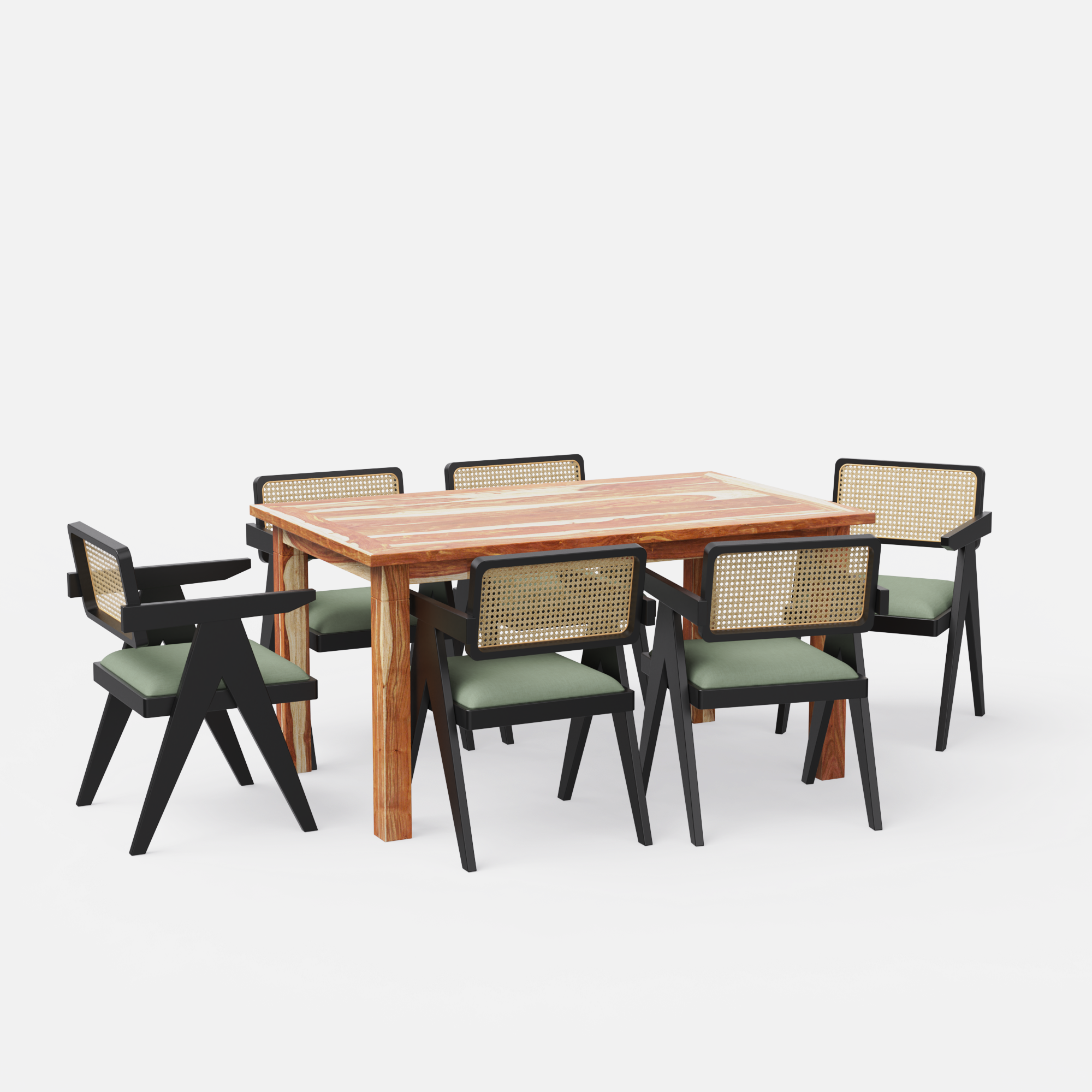 Roma-Pierre Luxury Dining Set - 6 Seater - Table (150 cm x 90 cm x 76 cm) + 6 Pierre Chairs - Sheesham