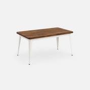 Rustic White Frame Cafe Dining Table with Chairs and Bench