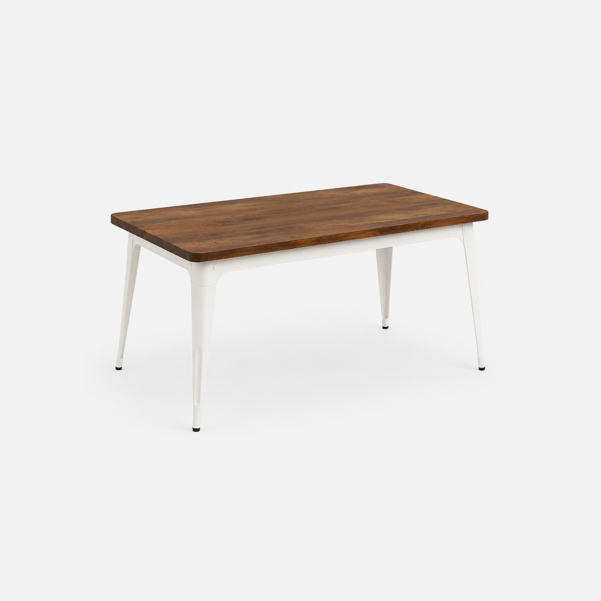 Rustic White Frame Cafe Dining Table with Chairs and Bench