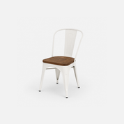 Rustic White Frame Cafe Dining Table with Chairs and Bench