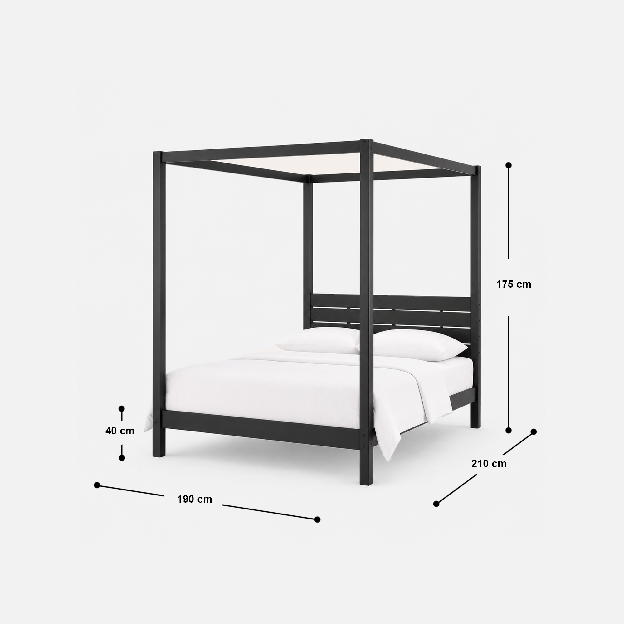 Sable Black Canopy Bed Frame with Slatted Headboard