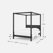 Sable Black Canopy Bed Frame with Slatted Headboard