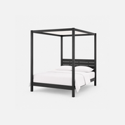 Sable Black Canopy Bed Frame with Slatted Headboard