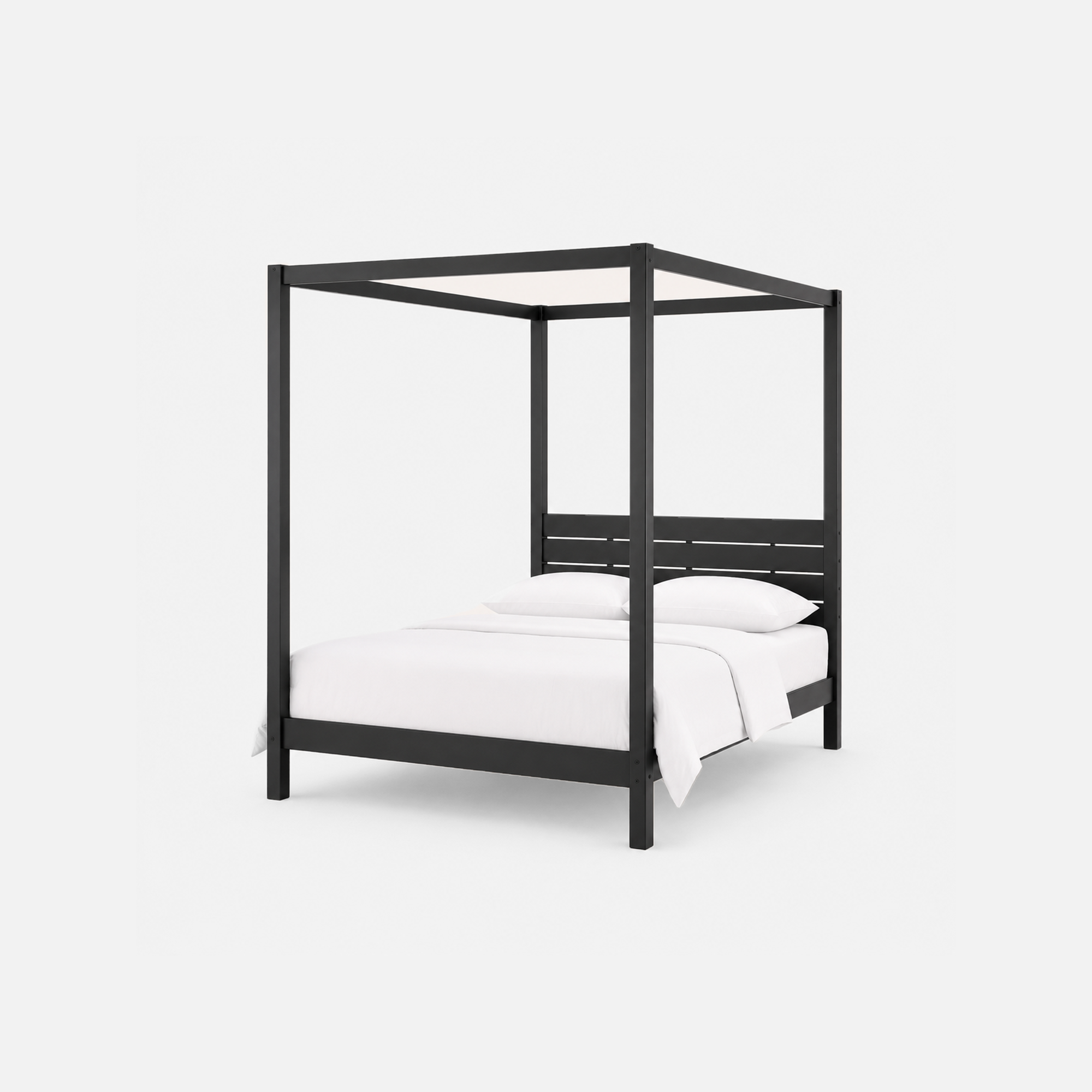 Sable Black Canopy Bed Frame with Slatted Headboard