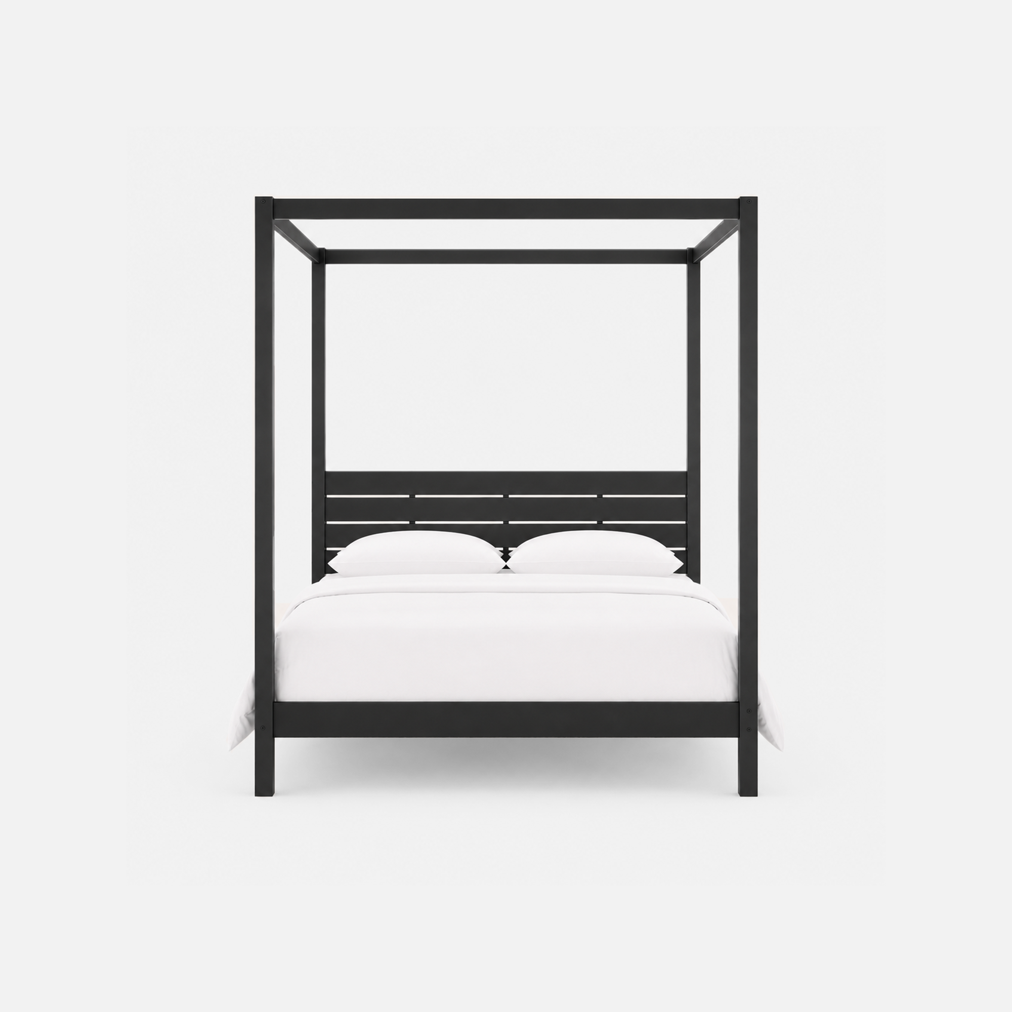 Sable Black Canopy Bed Frame with Slatted Headboard