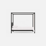 Sable Black Canopy Bed Frame with Slatted Headboard