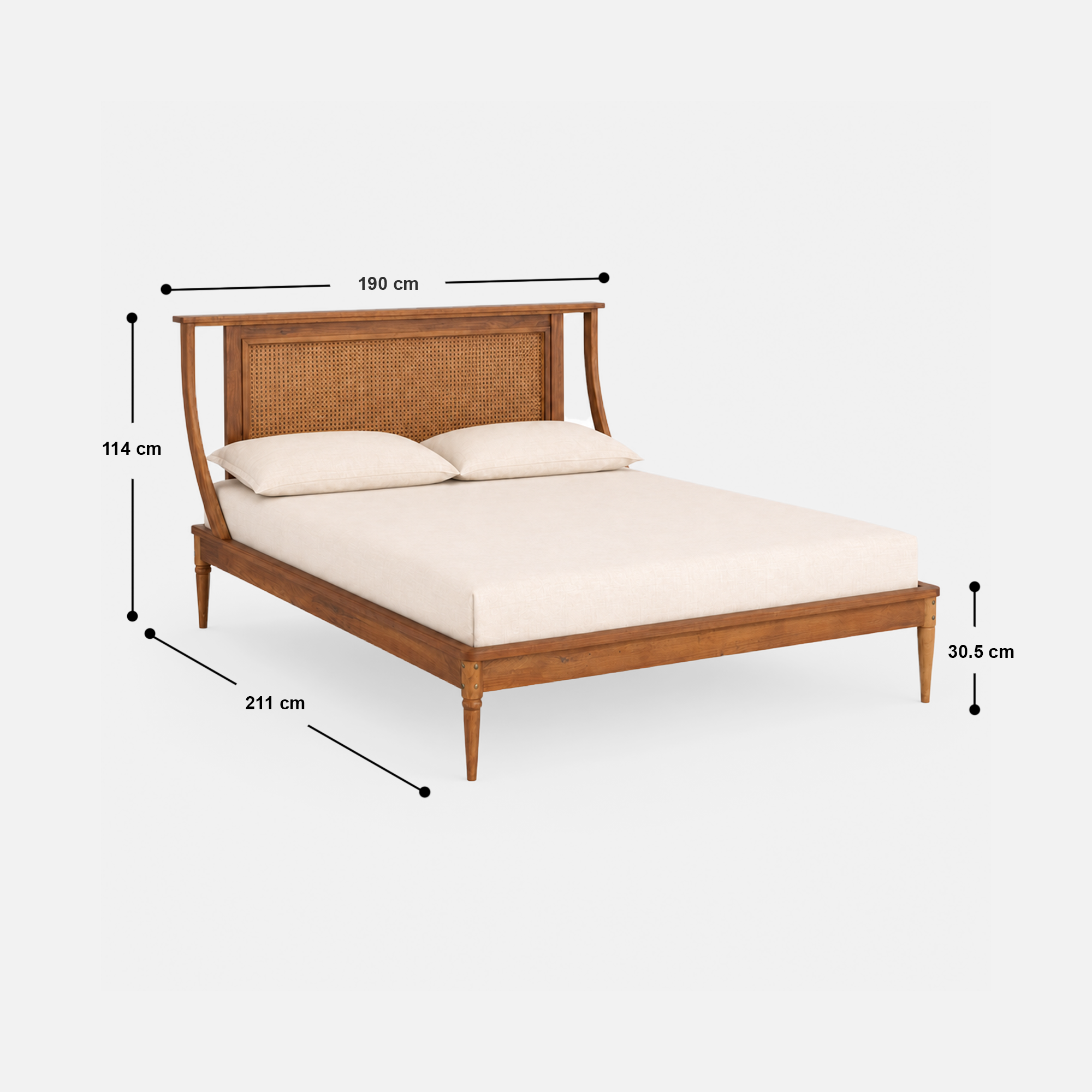 Serena Rattan Cane-Accented Acacia Bed