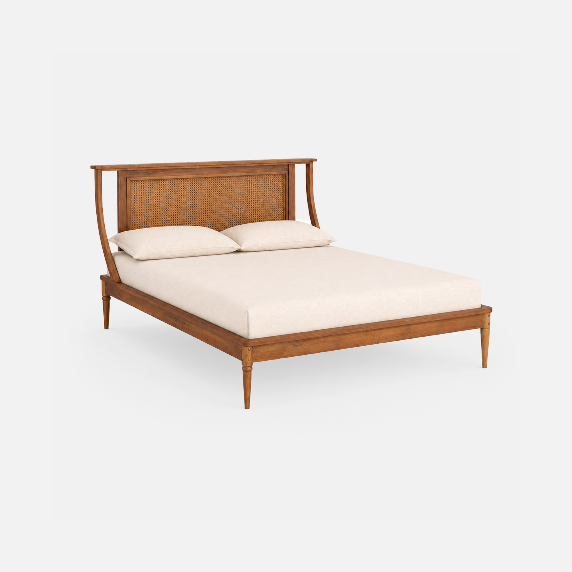 Serena Rattan Cane-Accented Acacia Bed